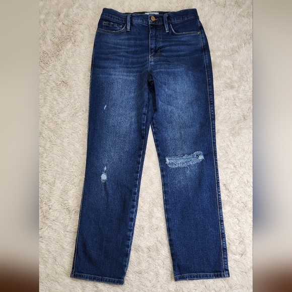 Frame Denim Women's Le Sylvie Crop High Rise Straight Leg Jeans Sz 26 Distressed - Picture 5 of 14